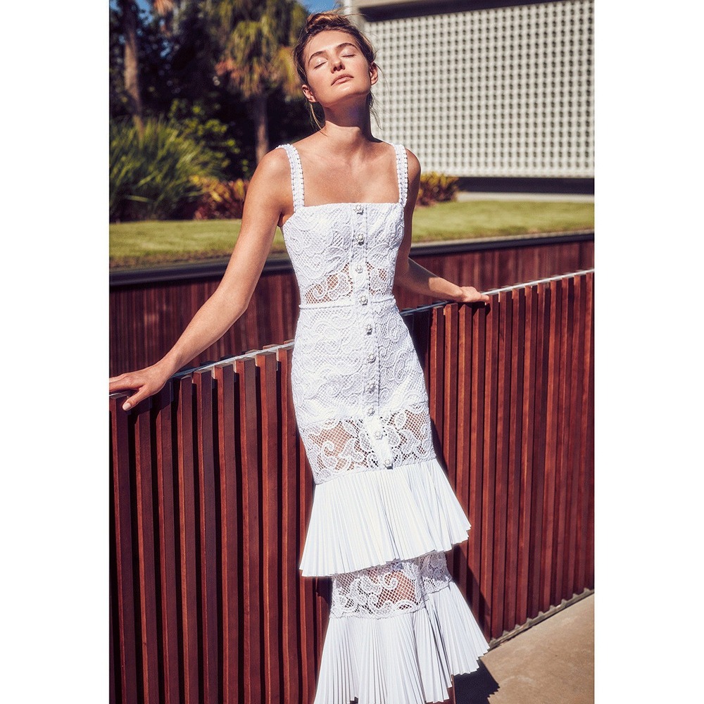 ALEXIS Lyssa Tiered Skirt Dress White Lace Bridal Size Small Wedding Coquette - Picture 1 of 16